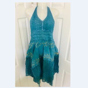 Boho Halter V-Neck Asymmetrical Handkerchief Dress